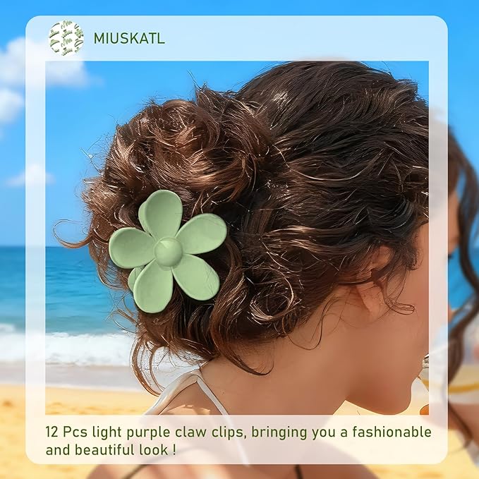 12 Pcs Claw Clips, Multi-Shapes Hair Clips for Women Girls, Non-Slip Large Jaw Claw Clips for Thick Thin Curly Hair Accessories (Green)