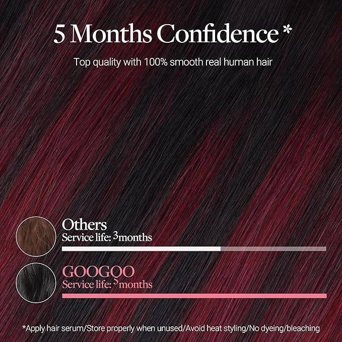 GOO GOO Clip in Hair Extensions Real Human Hair, Remy Human Hair Extensions Clip ins for Women, Natural Human Hair, 20inch 160g 7 Pcs, #1/99j Balayage Jet Black to Red