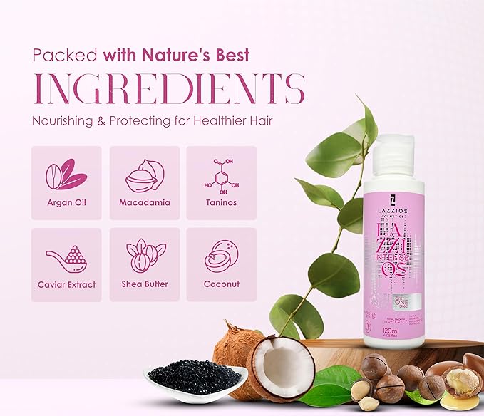 Lazzios Intense Organic Hair Protein 120 ml (4 oz) – Brazilian Professional Straightening & Smoothing Treatment – Safe Formula with No Toxic Acids, Hyaluronic Acid, Keratin, Caviar & Argan Oil