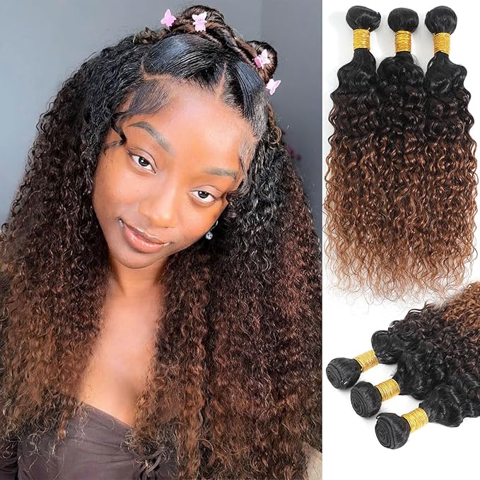 Ombre Bundles Human Hair Water Wave Chestnut Brown Ombre Water Wave Bundles T1B/2/30 Color 100% Real Human Hair Wavy Sew in Weft Weave 20 22 24 Inch