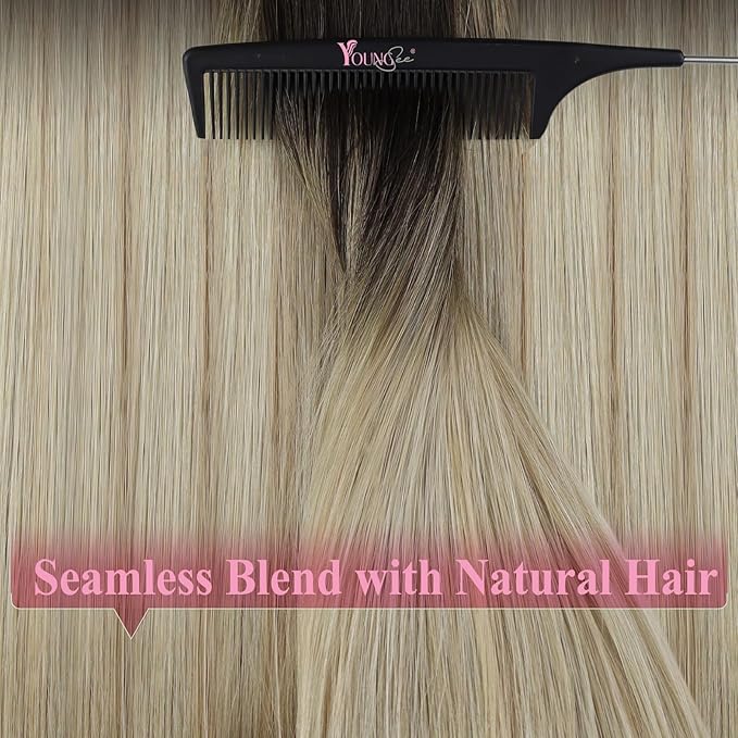 YoungSee Ombre Tape in Hair Extensions Human Hair 20 Inch Tape ins Human Hair Extension Balayage Dark Brown to Blonde with Brown Tape-in Extensions Real Hair Adding Hair Volume 20pcs 50g