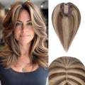 Rich Choices Hair Toppers for Women Real Human Hair 100% Human Remy Toppers NO Bangs with Thinning on Top Clip in Hairpiece 4"x4.7"Lace Base 12 Inch #4P27 Medium Brown Highlights Dark Blonde