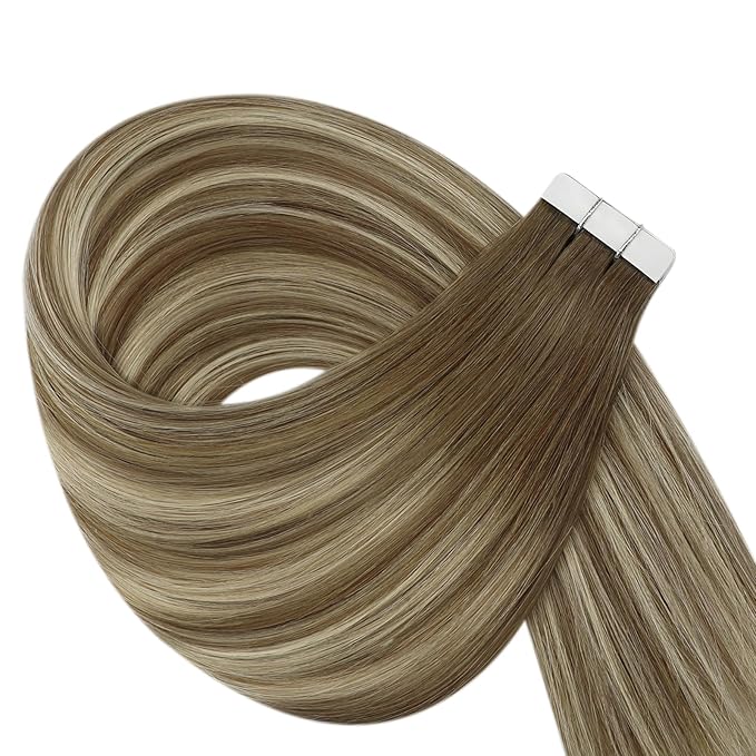 YoungSee Human Hair Tape in Extensions Balayage Tape in Hair Extensions Real Human Hair Light Brown Ombre Blonde Tapes ins Human Hair Extension 12In 20pcs 30g Adhesive Hair Extension for Short Hair