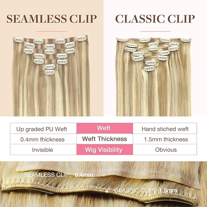 GOO GOO Clip in Hair Extensions Real Human Hair, Remy Human Hair Extensions Clip ins for Women, Natural Human Hair, 24inch 160g 7Pcs, 18A/613A Dark Blonde Highlighted Bleach Blonde
