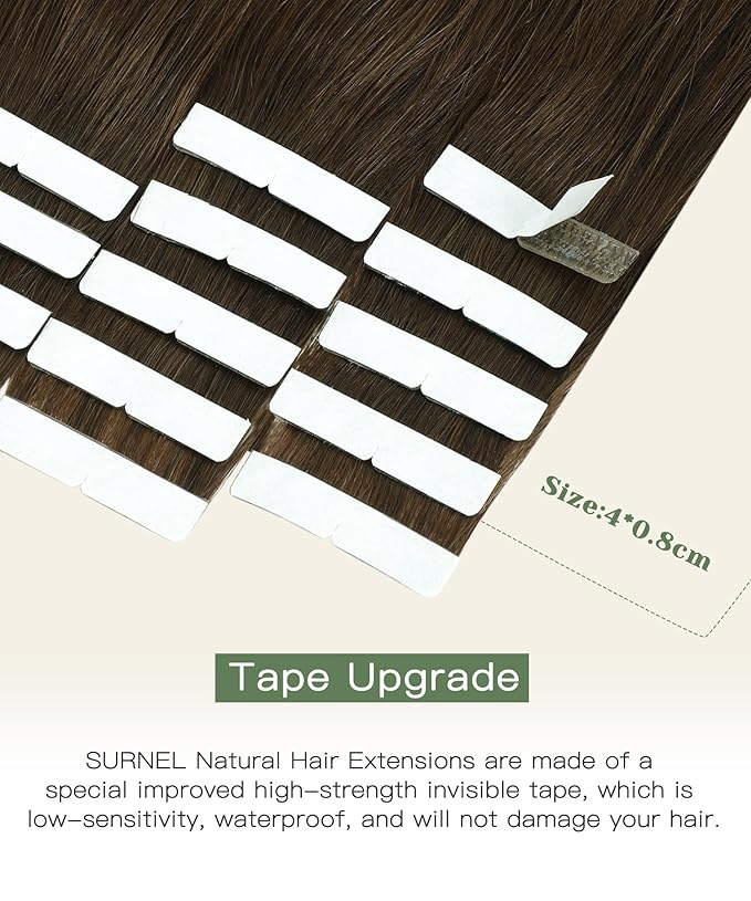 SURNEL Injection Tape in Hair Extensions Human #4 Chocolate Brown Invisible Tape in Extensions 20 Pcs 40g(#4,18)