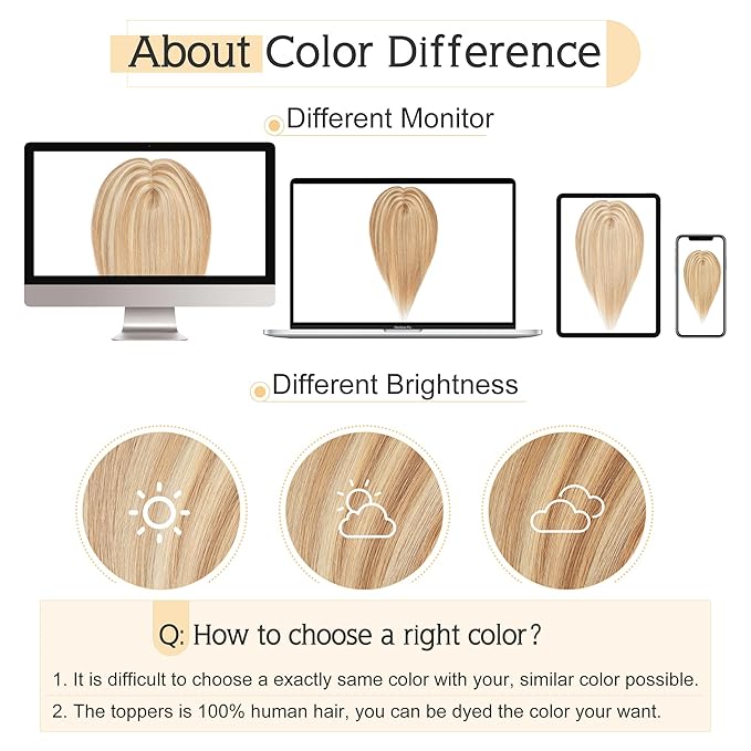 SEGO Human Hair Toppers for Women With Thinning Hair, 7 * 13CM Silk Base 100% Real Human Hair Clip in Top Wiglet Hairpieces -8 Inch No Bangs Golden Brown&Bleach Blonde