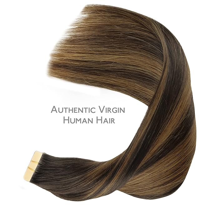 WENNALIFE Tape in Hair Extensions Human Hair, 20pcs 24 inch 50g Balayage Dark Brown Mixed Chestnut Brown Remy Tape Hair Extensions Real