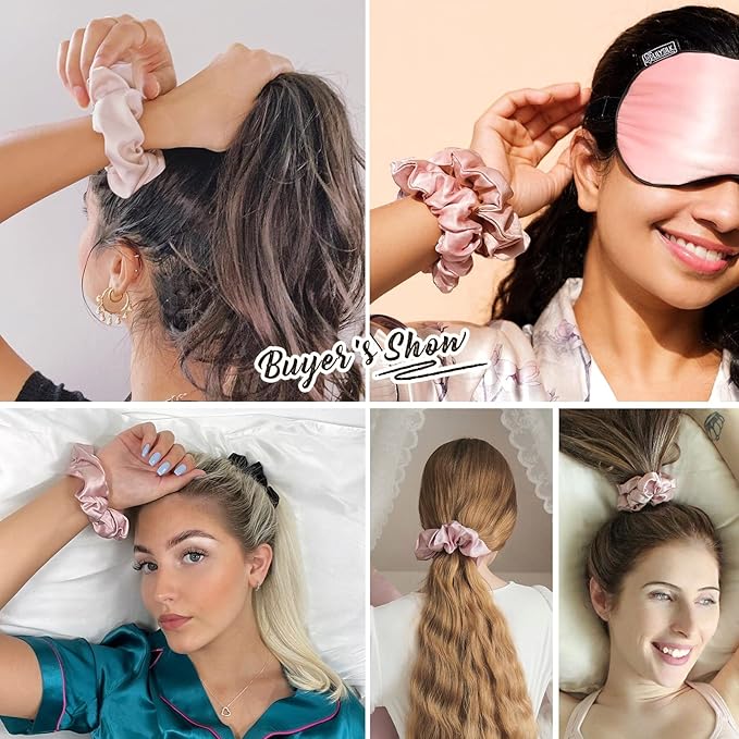 LILYSILK Silk Hair Scrunchies for Frizz&Breakage Prevention, 100% Mulberry Silk Hair Ties No Damage, Elastic Silk ponytail Holders, 1Pc, Rosy Pink