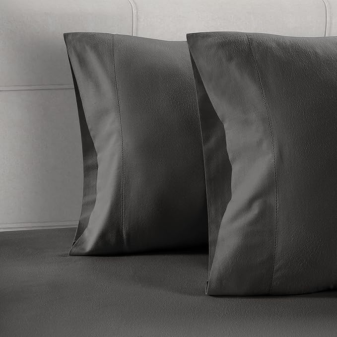 Lane Linen 100% Organic Cotton Pillow Cases Queen Size Set of 2 (20"x30") - Cotton Pillowcases Queen Size - Soft Black Pillow Cases Set of 2 - Queen Pillowcase Pack of 2 - Charcoal