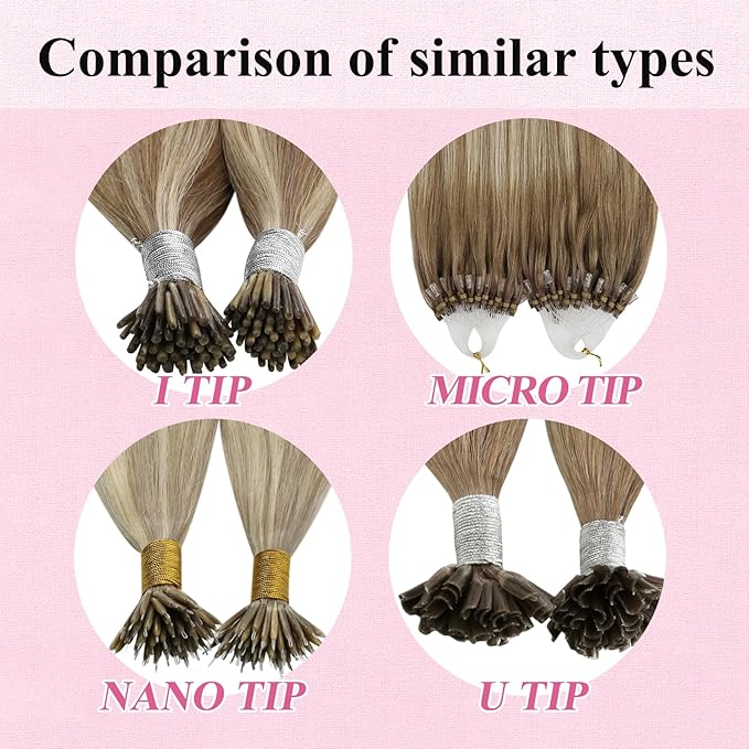 YoungSee Micro Link Hair Extensions Human Hair Balayage Blonde Micro Bead Hair Extensions Real Human Hair Light Brown Ombre Platinum Blonde Microloop Hair Extension 18In for Wedding 50g 50s