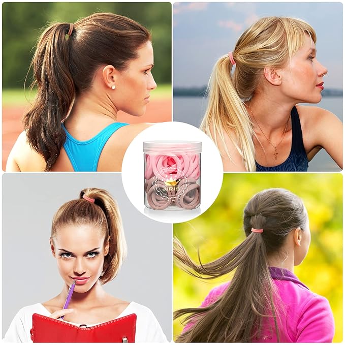 50Pcs Hair Ties for Women Girls,Cotton Seamless Hair Ties, Soft Ponytail Holders,No Crease No Damage Elastics Hair Bands with Box for Thick Heavy and Curly Hair (Pink)