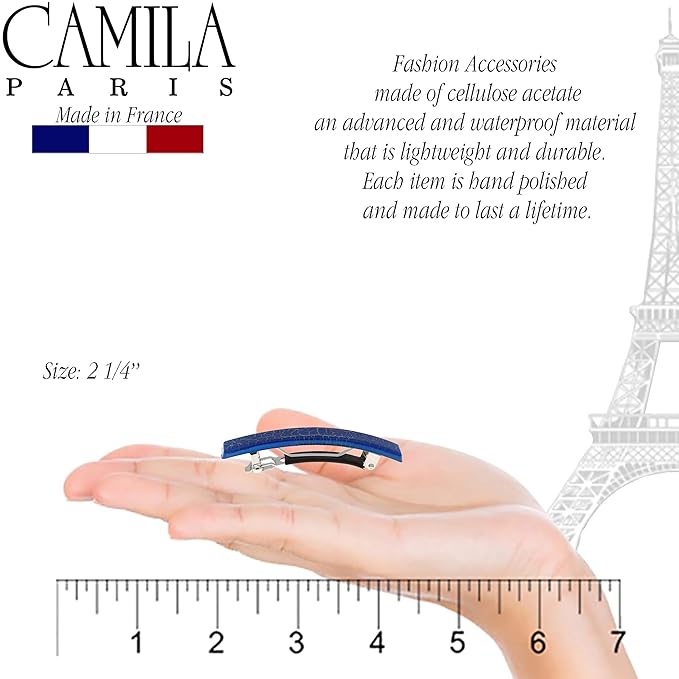 Camila Paris CP2956 French Hair Barrette Clip for Girls, Set of 2 Rubberized Metal Clasp Strong Hold Grip Hair Clips for Women, No Slip and Durable Styling Girls Hair Accessories, Made in France