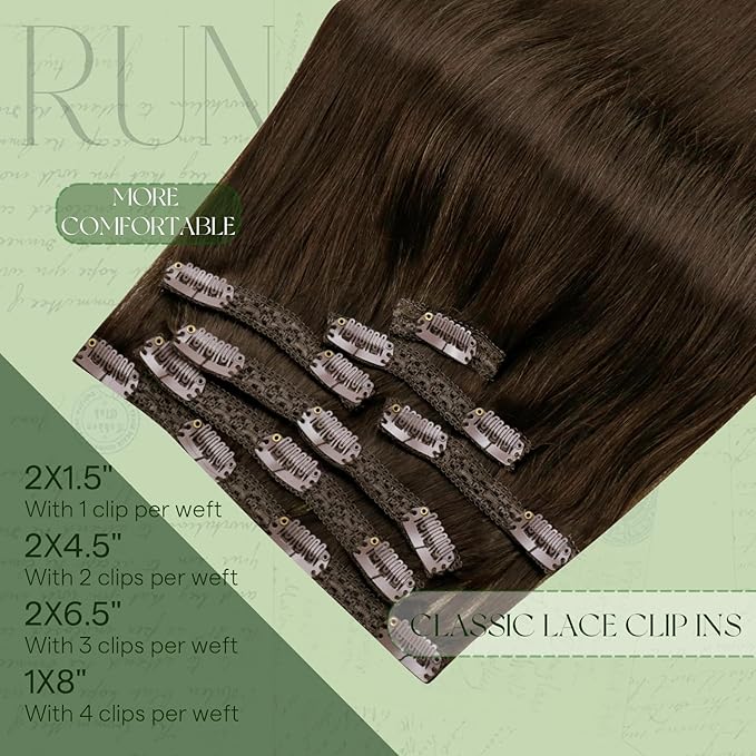 RUNATURE Real Hair Extensions Clip Ins, Brown Clip in Hair Extensions Real Human Hair, 18 Inch 120g 7pcs Full Head Thick Remy Hair, Add Hair Volume #4 Chocolate Brown