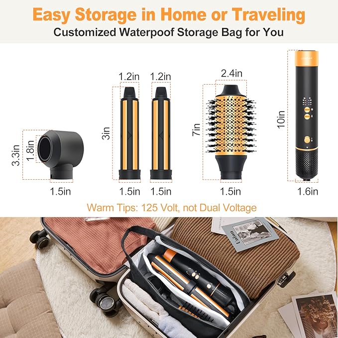 Hair Styler Hair Dryer Brush - 110,000 RPM High-Speed Hot Air Styler,Multi Stylers with Auto-Wrap Curler, Professional Blow Dryer Brush for Fast Curling Volumizing Styling (Black-Orange)