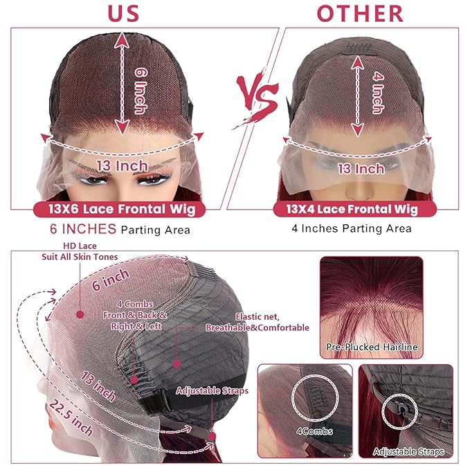 BVLBVL 40 Inch 99j 13x6 HD Lace Front Wigs Human Hair 250% Density Deep Wave Lace Front Wigs Pre Plucked Burgundy Wig Human Hair Wet And Wavy No Tangle No Shedding Triple Lifespan 3x