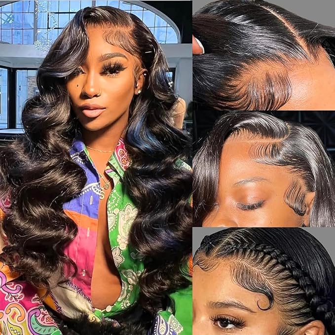 AMIRTY 250 Density 13x6 Lace Front Wigs Human Hair Pre Plucked Real Virgin Human Hair Wig Invisilbe Hairline Tiny Knots Body Wave HD Lace Frontal Wigs 3X Longer Lifespan 24 Inch