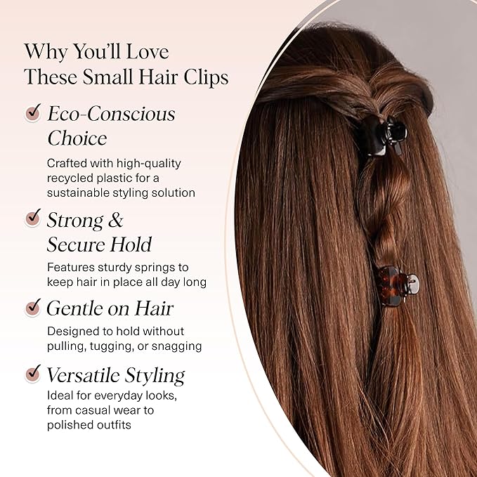 Kitsch Small Hair Clips for Women - Stays In Place Without Pulling or Snagging | Durable Plastic, Sturdy Small Claw Clips | Ideal Gifts for Women - Black & Tortoise, 6 Pcs