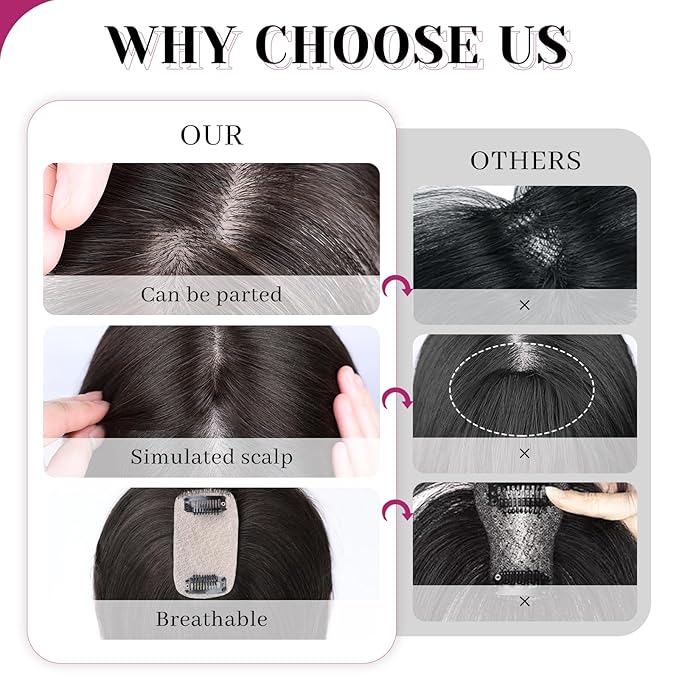 VERNA Hair Toppers for Women Real Human Hair 360°3D Cover Bangs Hair Clip,100% Real Human Hair Light Brown Clip in Bangs,Hair pieces for Daily Wear(5.5 * 9)