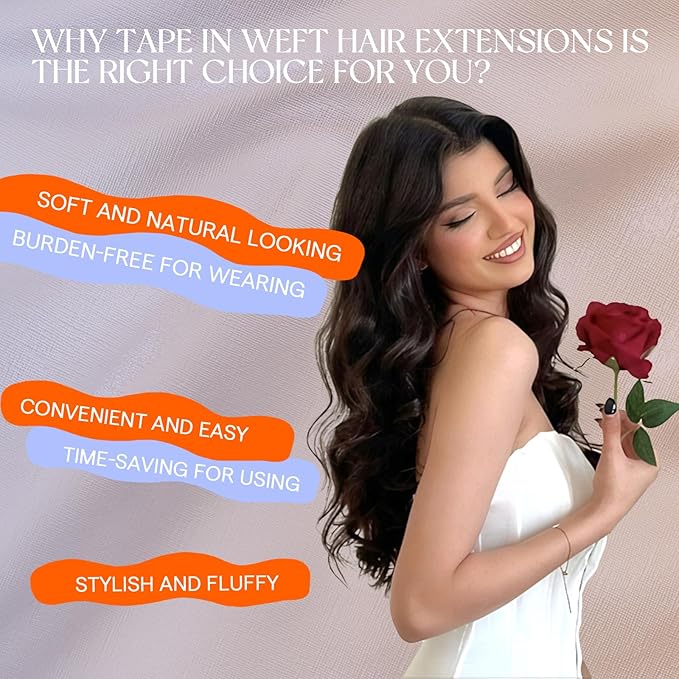 Full Shine Human Hair Tape in Extensions Color Blonde Tape in Weft Hair Extensions 24Inch Seamless Double Weft Hair Extensions for Women Easy Application Travel Friendly Styling One Piece 50G