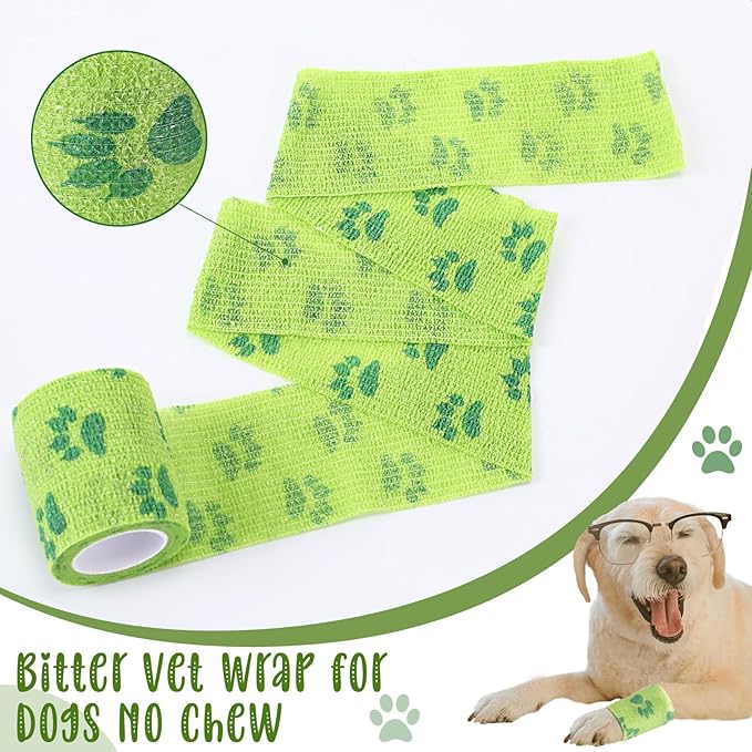 6 Rolls No Chew Bandage for Dogs Bitter Bandage Wrap for Dogs Wound Wrap (Green,2 Inches X 5 yd)