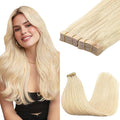 GOO GOO Tape in Hair Extensions Human Hair, 613R Bleach Blonde, 12inch 80g 40pcs, Skin Weft Seamless Invisible, Silky Straight with Thick Ends, Remy Human Hair