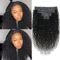 Seamless Kinky Curly Clip in Hair Extensions Real Human Hair Brazilian Virgin 3c 4a Curly Clip ins Human Hair Extensions (16inch,#1B)