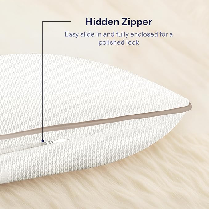 Kickoff Viscose Bamboo Pillowcase, Queen, Set of 2, 100% Organic Hidden Zippered Viscose Bamboo Pillow Case Queen Size, Cooling Pillow Cover for Hot Sleepers (20"x30", Trimmed, Iced Latte)