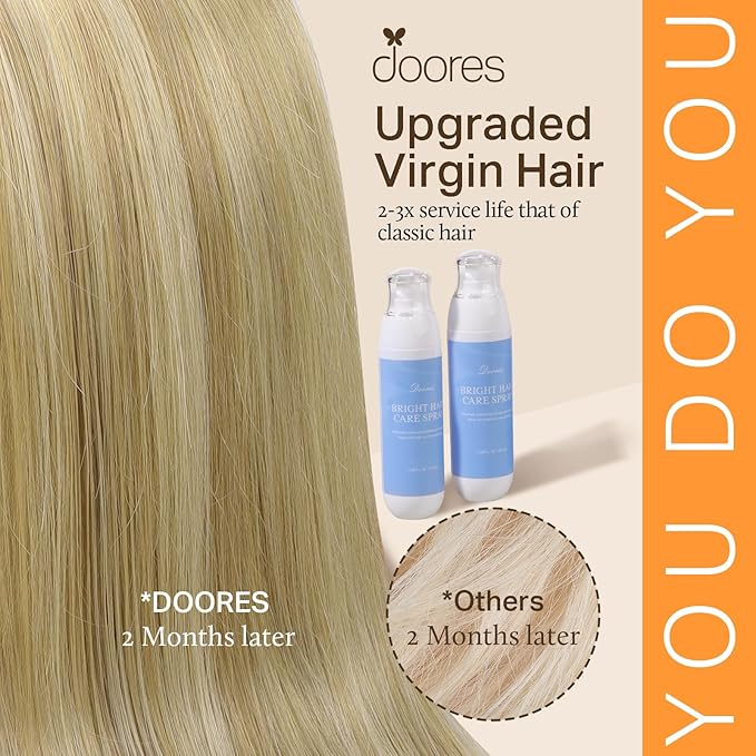 DOORES Hair Extensions Clip in Human Hair, Balayage Dark Blonde Highlighted Bleach Blonde 120g 7pcs 14 Inch, Remy Thick Real Human Hair Extensions Clip ins Natural Weft