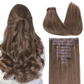 GOO GOO Clip in Hair Extensions Real Human Hair, Remy Human Hair Extensions Clip ins for Women, Natural Human Hair, 14inch 130g 9Pcs, 5 Light Ash Brown