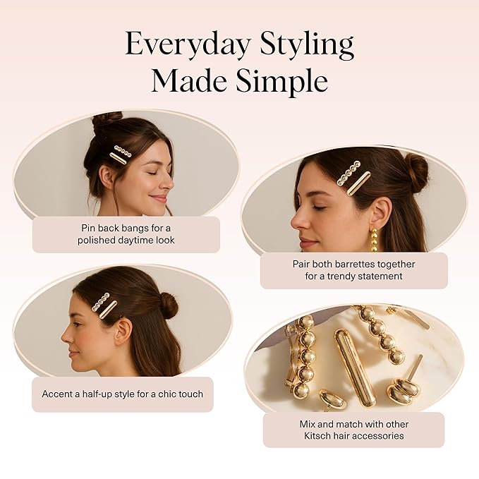 Kitsch Gold Hair Barrettes For Women - Stylish, Durable & Elegant Metal Hair Clips for Everyday or Special Occasions - Cloud & Bubble Design | Ideal Gifts for Women 2pc Set