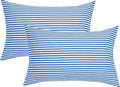 JELLYMONI 100% Natural Cotton Striped Standard Pillowcases Set, 2 Pack White and Blue Stripes Pattern Printed Pillow Covers with Envelope Closure(Pillows are not Included)