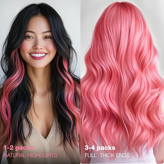 GOO GOO Tape in Hair Extensions Human Hair, Light Pink, 18inch 25g 10pcs, Colored Tape ins Human Hair Extensions, Silky&Soft Invisible Tape Ins, Hair Highlighted for Party