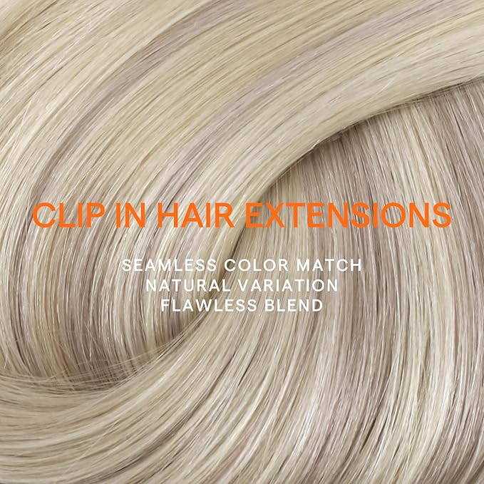 Full Shine Clip in Hair Extensions Real Human Hair Ash Blonde Highlights Platinum Blonde Natural Hair Clip in Extensions Double Weft Soft Straight Remy Brazilian Hair 7 Pcs 20 Inch