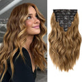 Hair Extensions for Women, 8PCS 16 Inch Chestnut Brown Clip in Hair Extensions Mix Blonde, Synthetic Wavy Clip Ins, Full Head Thick Hairpieces for Women