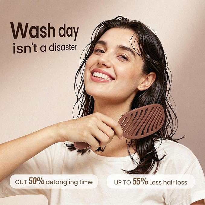 AIMIKE Detangler Brush, Wet Dry Vented Hair Brush w/Soft Bristles, Pain-Free Detangling Hairbrush Loosens Stubborn Tangles, Extra Gentle on Sensitive and Fine Hair, for Women & Kids
