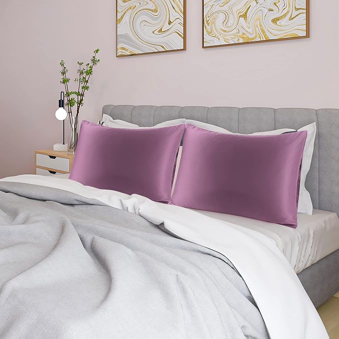 uxcell 2 Pack Silk Satin Pillowcase for Hair and Skin, Cool, Silky, Soft Breathable Pillow Cases Queen Size 20x30 Inch Sateen Pillowcase Mauve with Envelope Closure