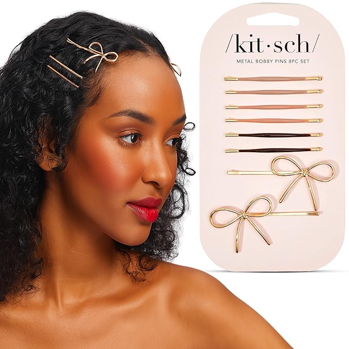 Kitsch Metal Hair Bobby Pins, 8 Count Barrettes for Women, Enamel Puffy & Bow Hair Pins, Hair Accessories & Bun Hair Clips for Girls, Use to Clip Ballet Hair Net | Ideal Gifts for Women, Rosewood