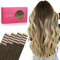 WENNALIFE Tape in Hair Extensions Human Hair, 20pcs 30g 10 inch Ombre Walnut Brown to Ash Brown and Bleach Blonde Remy Hair Extensions Straight Human Hair Tape in Extensions Skin Weft Tape Extensions