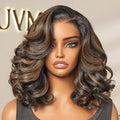 LUVME HAIR 100% Human Hair Wigs Loose Wave Glueless Lace Front 14 Inches, Pre Cut Plucked Hd Lace Short Wig Ready To Go Highlight Color Straight Bleached Knots Side Part Wigs