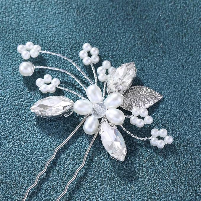 JAKAWIN Flower Bride Wedding Hair Pins Pearl Bridal Hair Piece Accessories for Women HP163 (Silver)