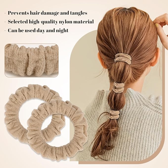 WantGor Hair Ties, Women 10PCS Hair Bands No Damage Elastic Scrunchies Seamless Ponytail Holders Hair Accessories Head Bands for Women's Thick Thin Hair (Khaki)