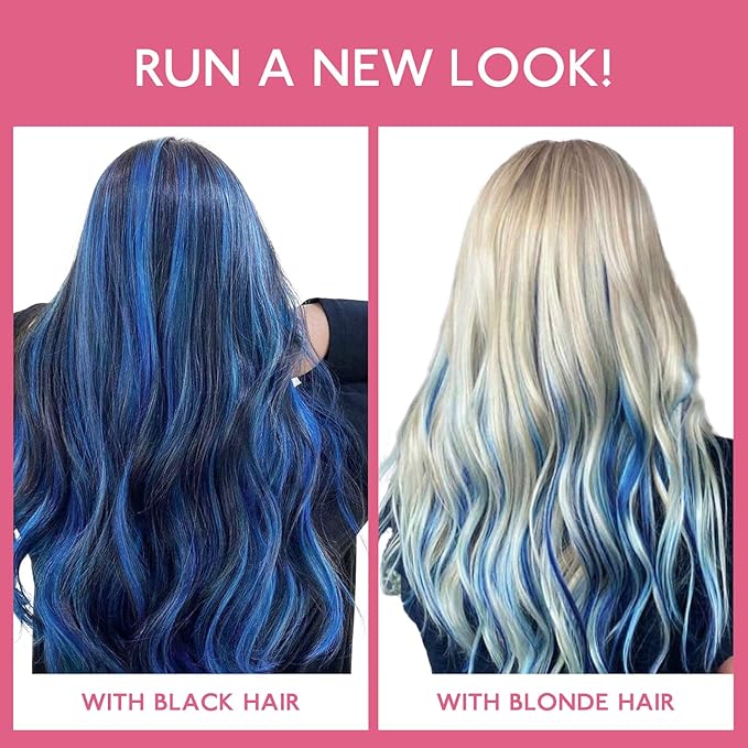 WENNALIFE Blue Clip in Hair Extensions Real Human Hair 35g 6pcs 24 Inch Colored Hair Extensions for Kids Women Colorful Hair Pieces Pop-up Style Straight Extensiones De Cabello Humano Con Clip