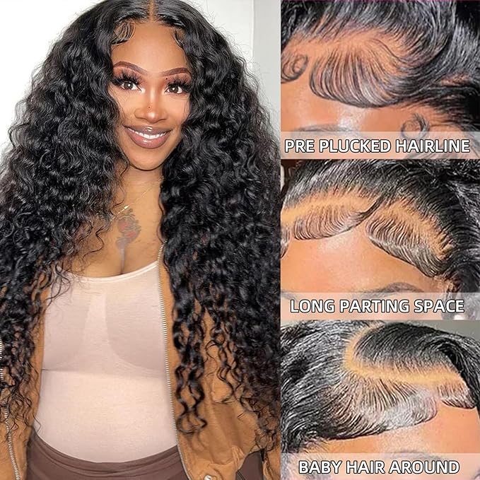 28 Inch Deep Wave Lace Front Wigs Human Hair 13x6 HD Lace Front Wigs Human Hair Pre Plcked Curly Human Hair Wig for Women 200% Density Water Wave Lace Front Wigs Human Hair With Baby Hair