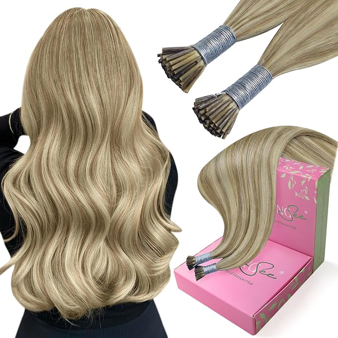 YoungSee Itip Hair Extensions Brown Highlight I Tip Hair Extensions Human Hair Light Brown Highlight I Tips Hair Extension 18In 60s 50g Hair Extensions I-Tip Remy Human Hair
