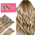 WENNALIFE Hair Extensions Clip In, 9pcs 18inch 150g Ash Brown Highlighted Golden Blonde Thicker Clip In Hair Extensions Real Human Hair Remy hair extension Double Weft Clip in Human Hair Extensions