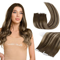 Full Shine Virgin Tape in Hair Extensions 5Pcs 14 Inch Injection Tape in Extensions Human Hair Color 4 Medium Brown Fading to 27 Honey Blonde And Brown Seamless Tapes in Human Hair for Women 10 Gram