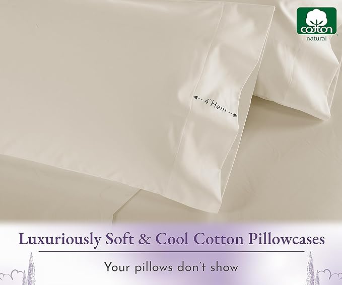 California Design Den Pillow Cases King Size Set of 2-1000 Thread Count Sateen, Soft & Thick 100% Cotton King Size Pillows Cases, Durable - Ivory (Creamy Beige Tone)