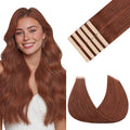 GOO GOO Tape in Hair Extensions Human Hair, #33B Dark Auburn Copper, 12inch 20g 10pcs, Skin Weft Seamless Invisible, Silky Straight with Thick Ends, Remy Human Hair