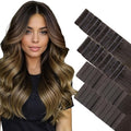 GOO GOO Invisi Edge Tape in Hair Extensions Human Hair, 1D/2C/4E Chocolate Dip Color Melt 20pcs injected with 20pcs classical tape ins, 10inch 60g, Virgin Remy Hair, Natural Look