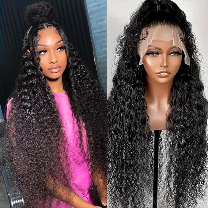 360 Glueless Drawstring Wig Human Hair 26 Inch Pre Plucked Hidden Strap 360 Water Wave Lace Front Wigs,180% Density Curly Wet and Wavy HD Full 360 Lace Frontal Human Hair Wig